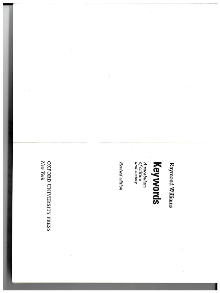Williams, Raymond 1976 Keywords Culture and Society | PDF