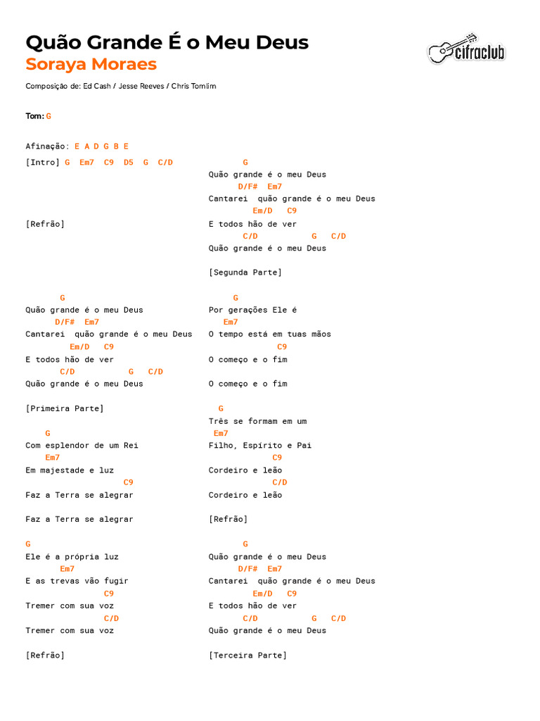 Letra e Acordes: Quão Grande É o Meu Deus | PDF