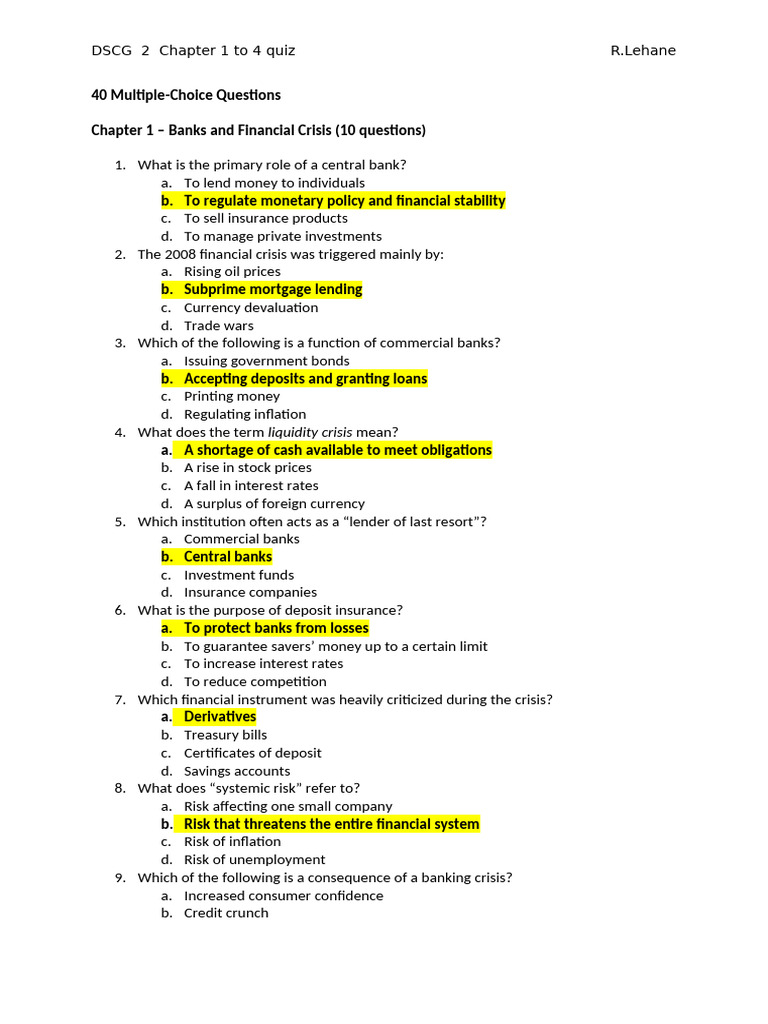 DSCG 2 Quiz: Finance Concepts Overview | PDF | Bonds (Finance ...