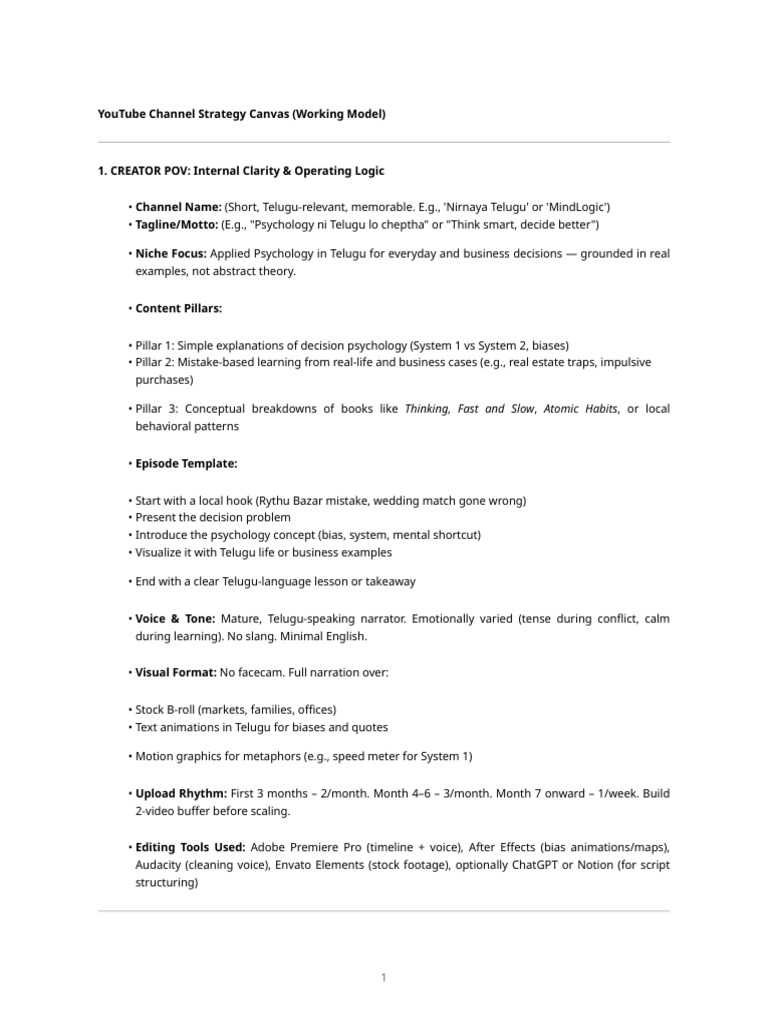 YouTube Strategy for Telugu Psychology Channel | PDF | Psychology ...