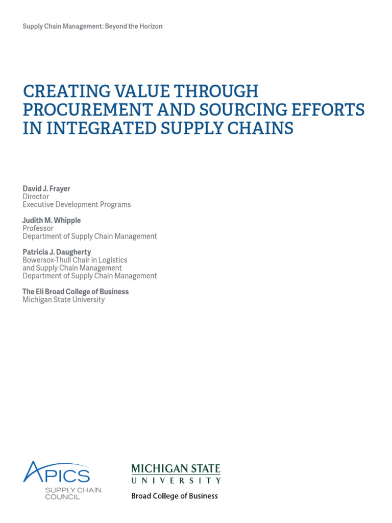 Creating Value Through Procurement and Sourcing Efforts in Integrated ...