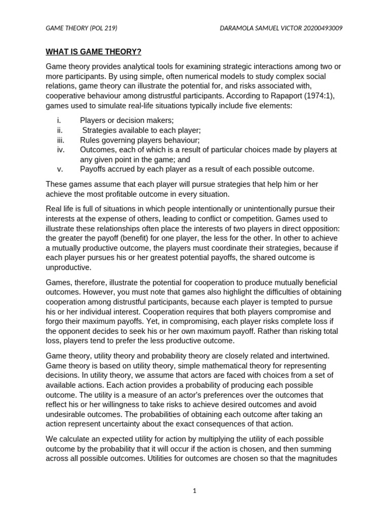 Understanding Game Theory Basics | PDF | Game Theory | Rationality