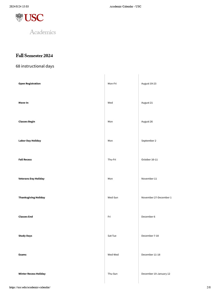 USC Academic Calendar 2024-2027 | PDF | Academic Term | Holidays