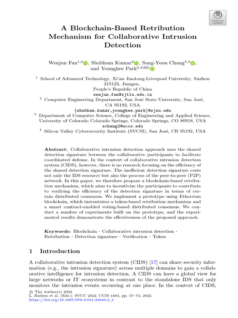 Blockchain Retribution for Intrusion Detection | PDF | Peer To Peer ...