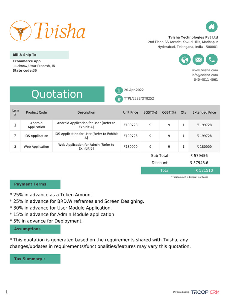 Quotation for Mobile & Web Apps Development | PDF | Ios | Android ...