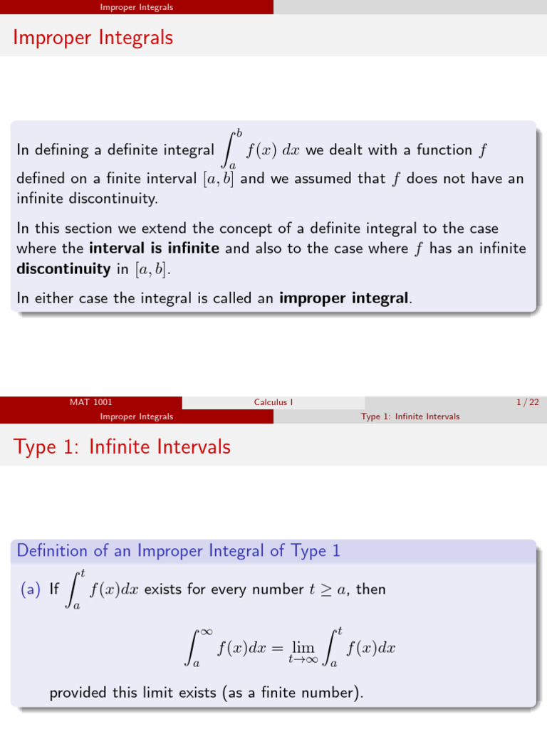 Understanding Improper Integrals | PDF | Integral | Limit (Mathematics)