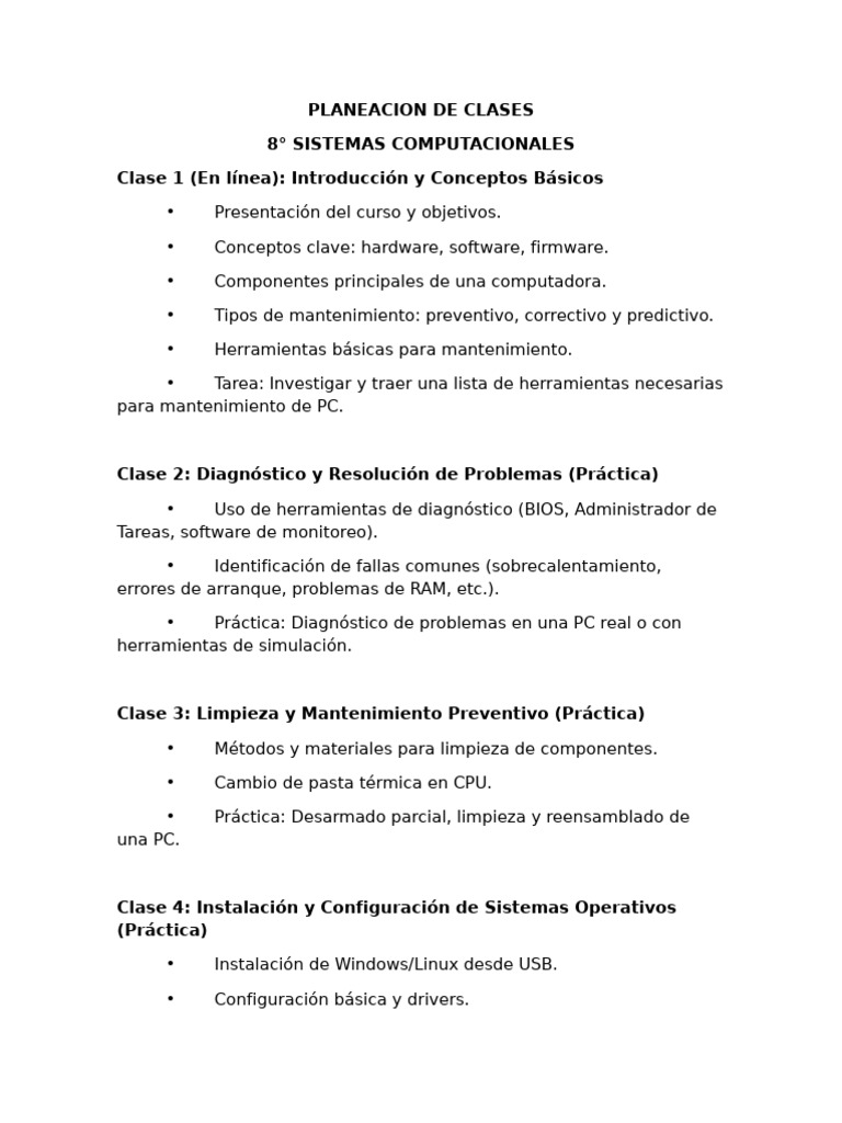 Planeación de Clases en Sistemas Computacionales | PDF