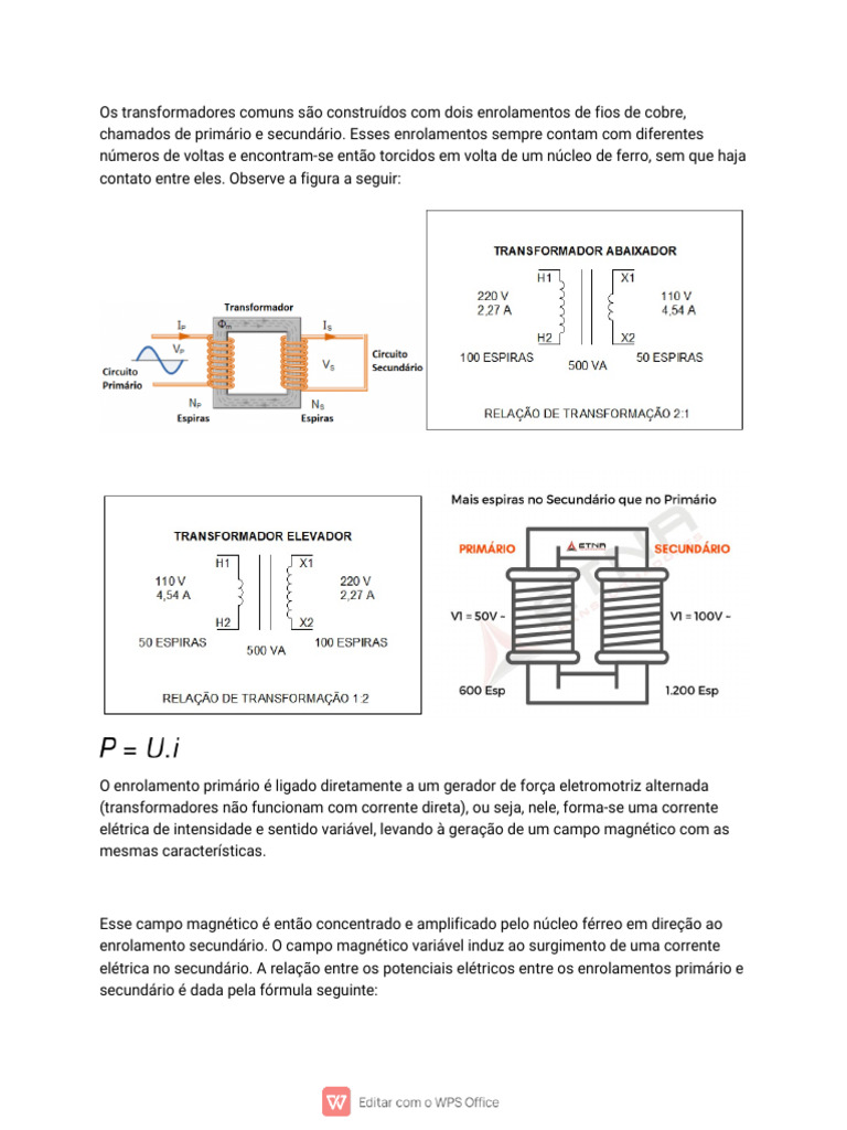 Funcionamento e Cálculos de Transformadores | PDF