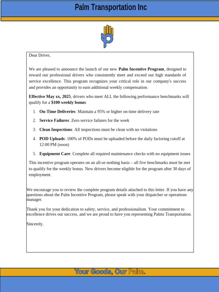 Palm Incentive Program for Drivers | PDF