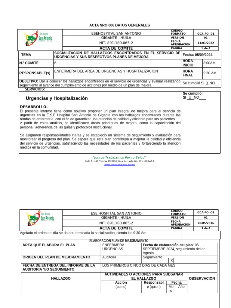 Plan de Mejora en Urgencias Hospitalarias | PDF | Hospital | Enfermería