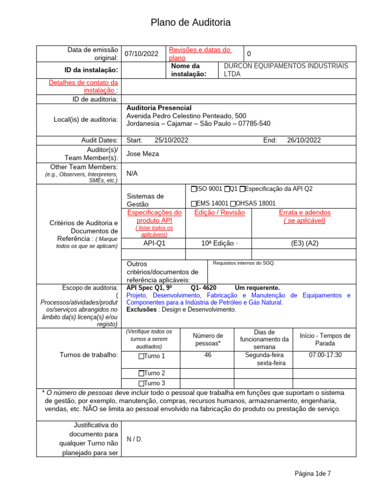 Plano de Auditoria ISO 9001 - DURCON | PDF | Gestão de recursos humanos ...