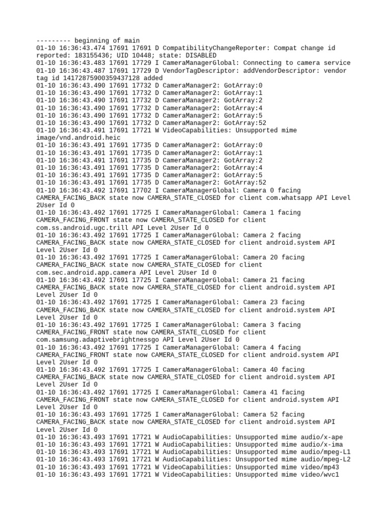 Camera State Changes and Compatibility Logs | PDF | Computer ...