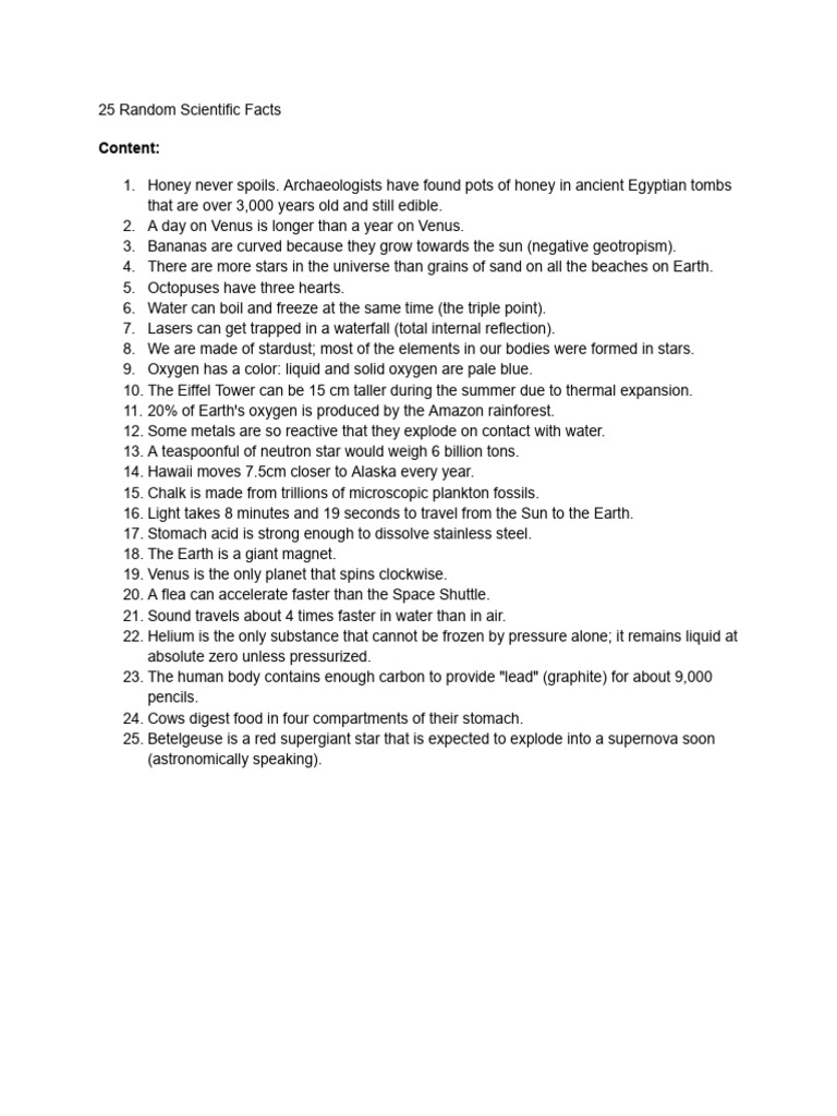 25 Random Scientific Facts | PDF