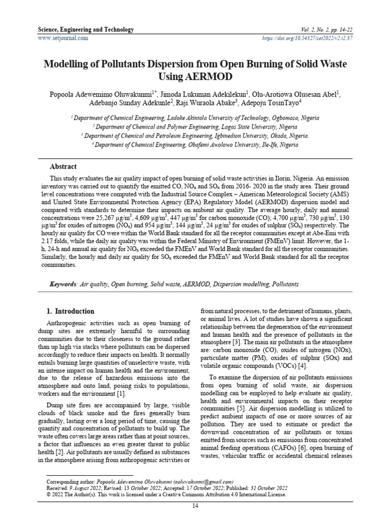 Pollutant Dispersion from Waste Burning | PDF | Air Pollution ...