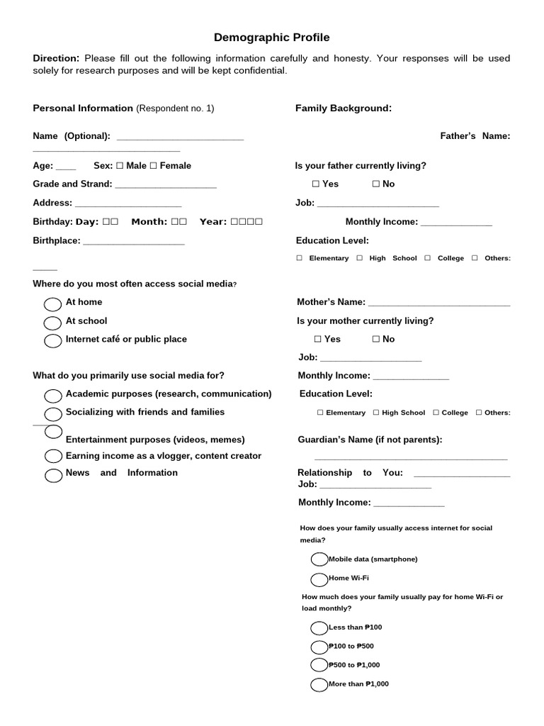 Demographic Profile Survey Template | PDF | Social Media | Popular ...