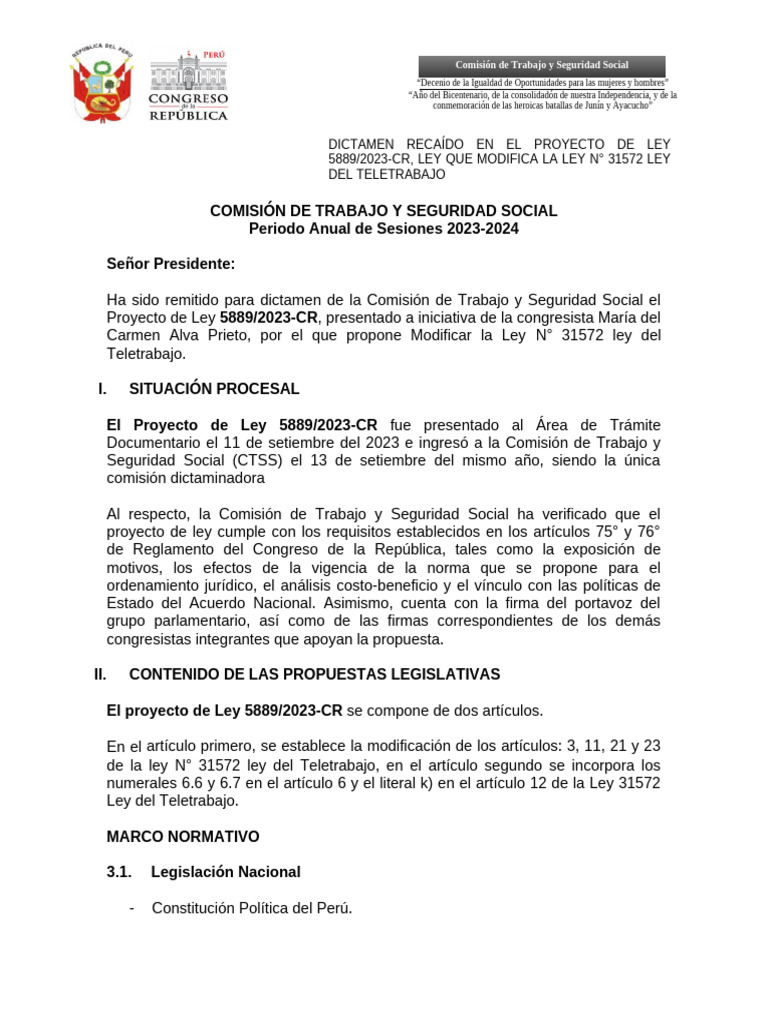 Modificación de la Ley del Teletrabajo 2023 | PDF | Derecho laboral ...