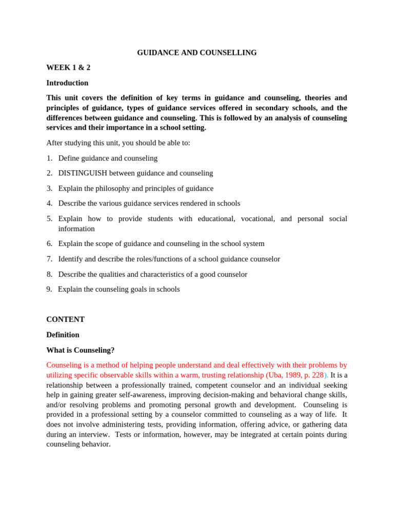 ED 401 WEEK 1 & 2 | PDF | Counseling Psychology | School Counselor