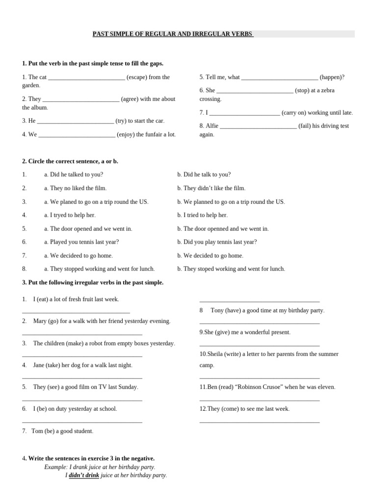 Past Simple Verbs Exercises Guide | PDF | Linguistic Morphology | Grammar