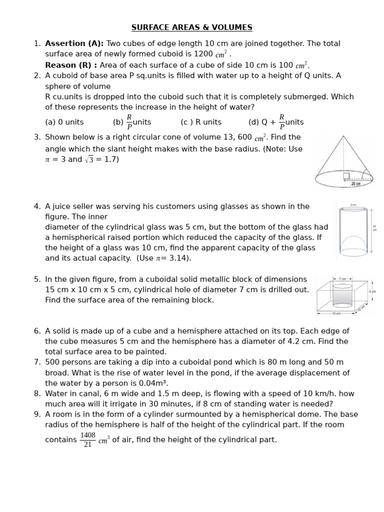 Surface Area and Volume Calculations | PDF