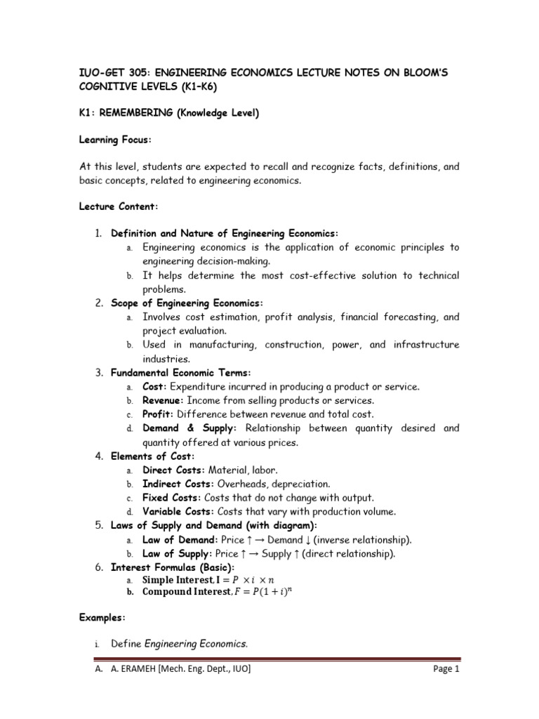 Engineering Economics Lecture Notes | PDF | Net Present Value | Economics