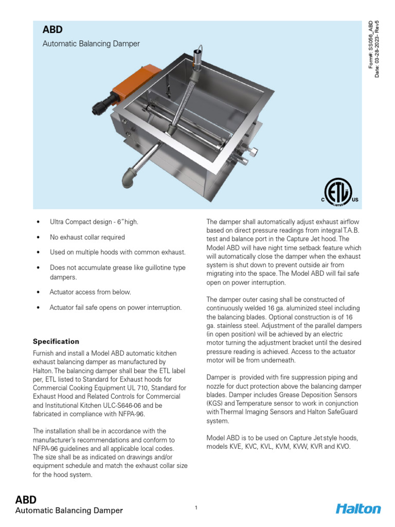 Automatic Balancing Damper Specifications | PDF | Mechanical Engineering