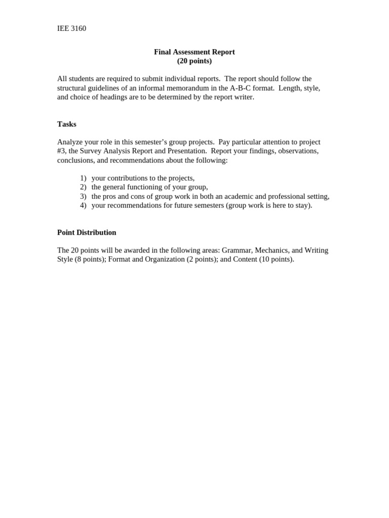 IEE 3160 Final Assessment Guidelines | PDF
