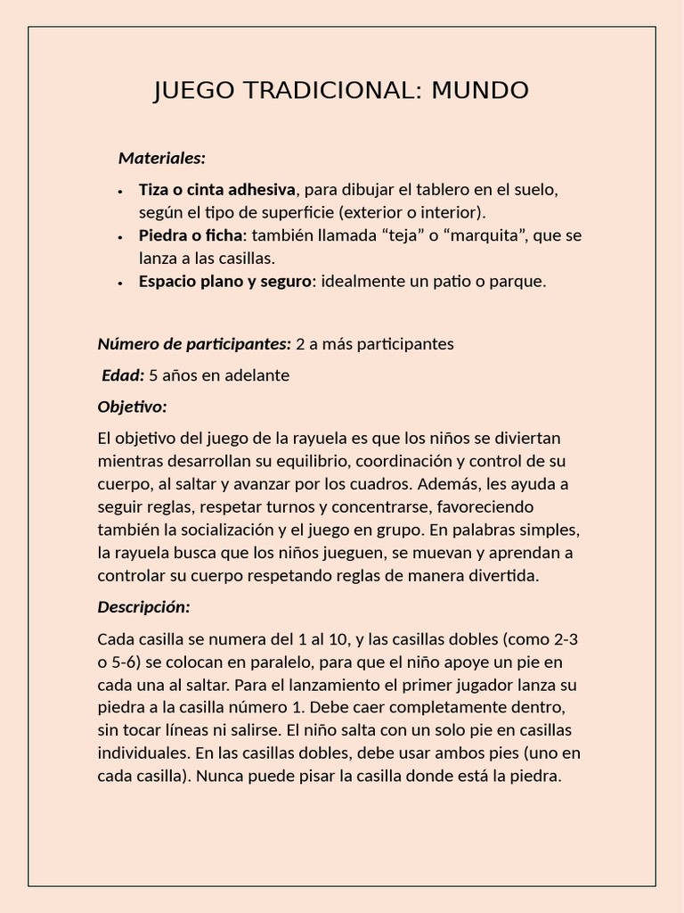 Rayuela: Juego Tradicional para Niños | PDF