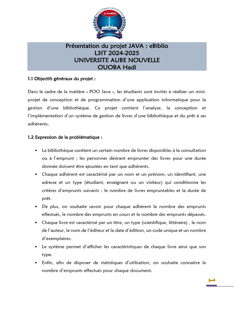 Projet JAVA : Gestion de Bibliothèque eBiblio | PDF | Java (Langage de ...