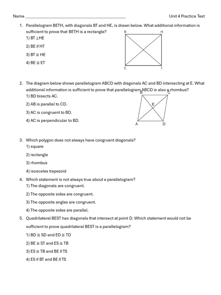 Geometry Practice Test: Parallelograms | PDF | Rectangle | Euclidean ...