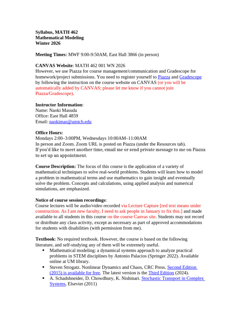 MATH 462: Mathematical Modeling Syllabus | PDF | Mathematics | Applied ...