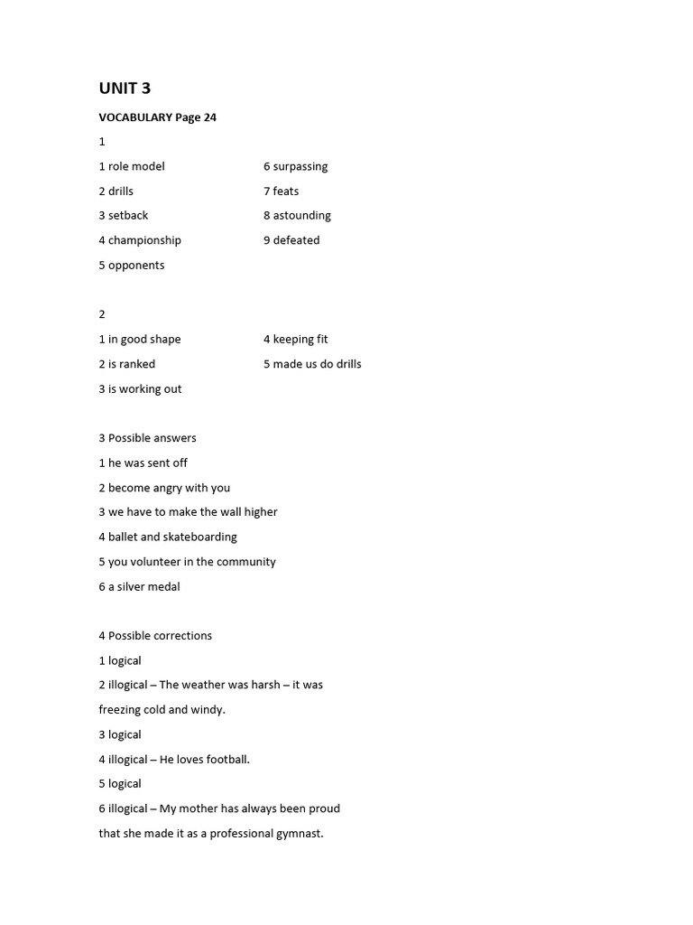 Unit 3 Workbook Answer Key | PDF
