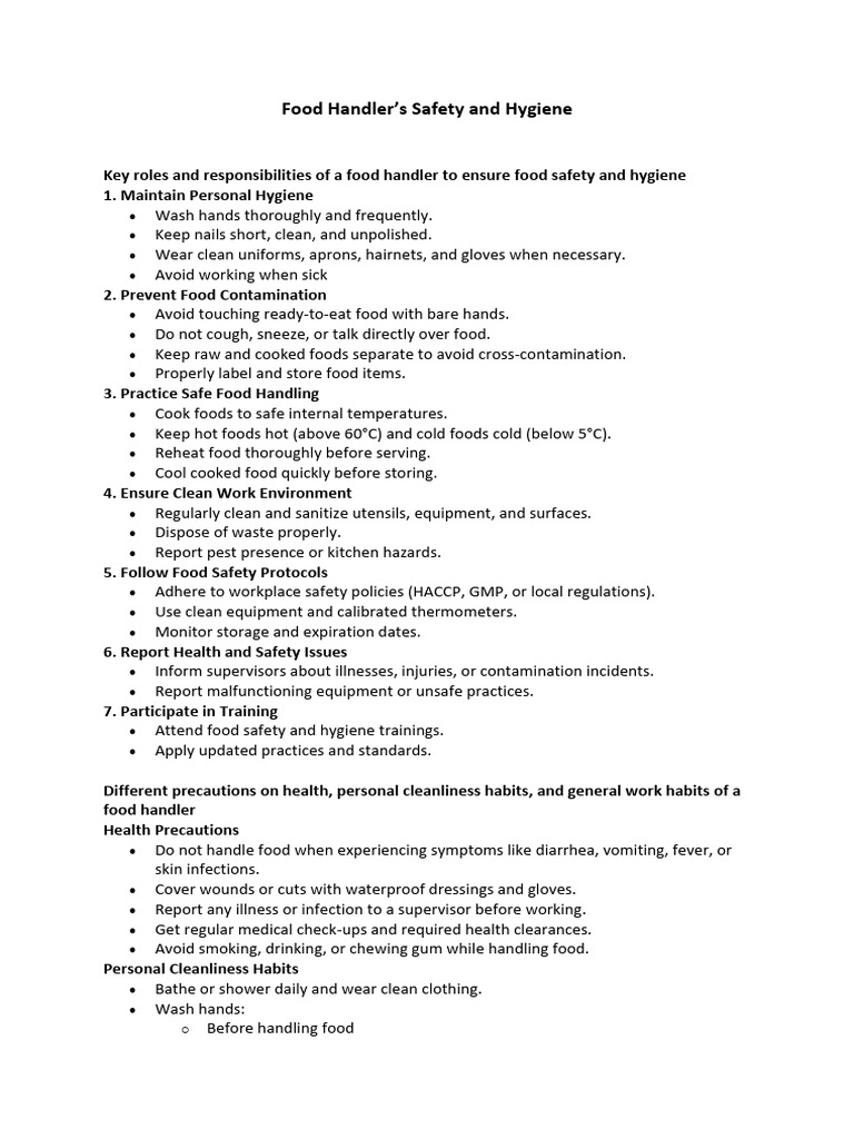 Food Handler Safety and Hygiene Guide | PDF | Food Safety | Hand Washing