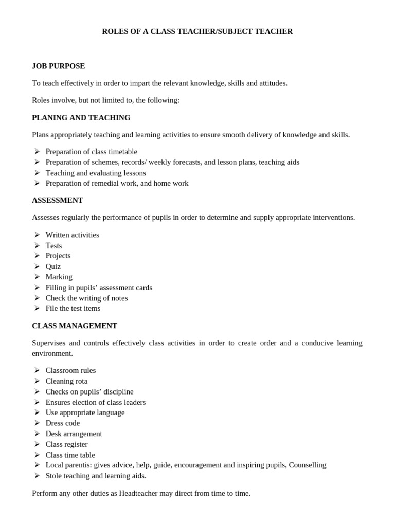 Roles of a Class Teacher-2 | PDF