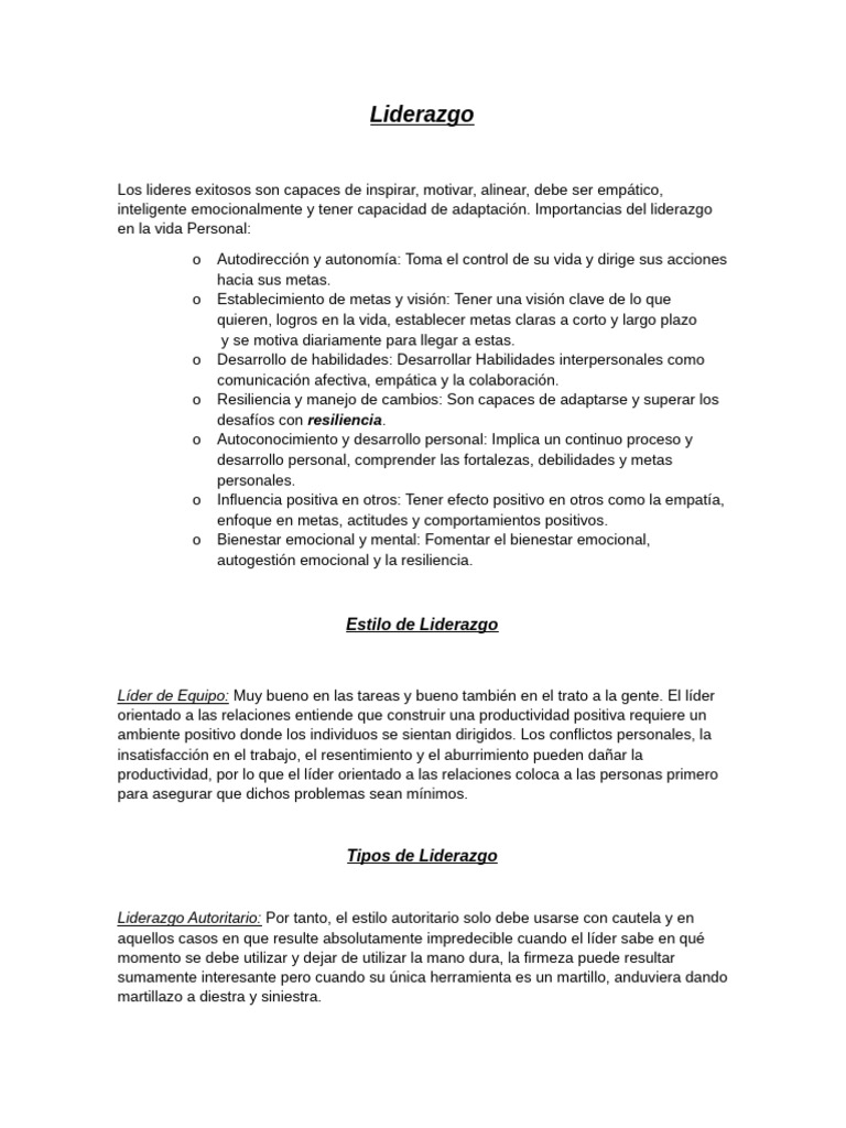 Tipos y Estilos de Liderazgo Efectivo | PDF | Liderazgo | Desarrollo ...