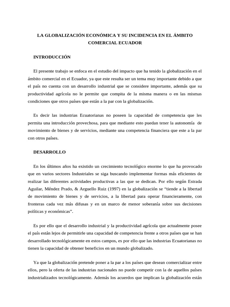 Impacto de la Globalización en Ecuador | PDF | Globalización ...