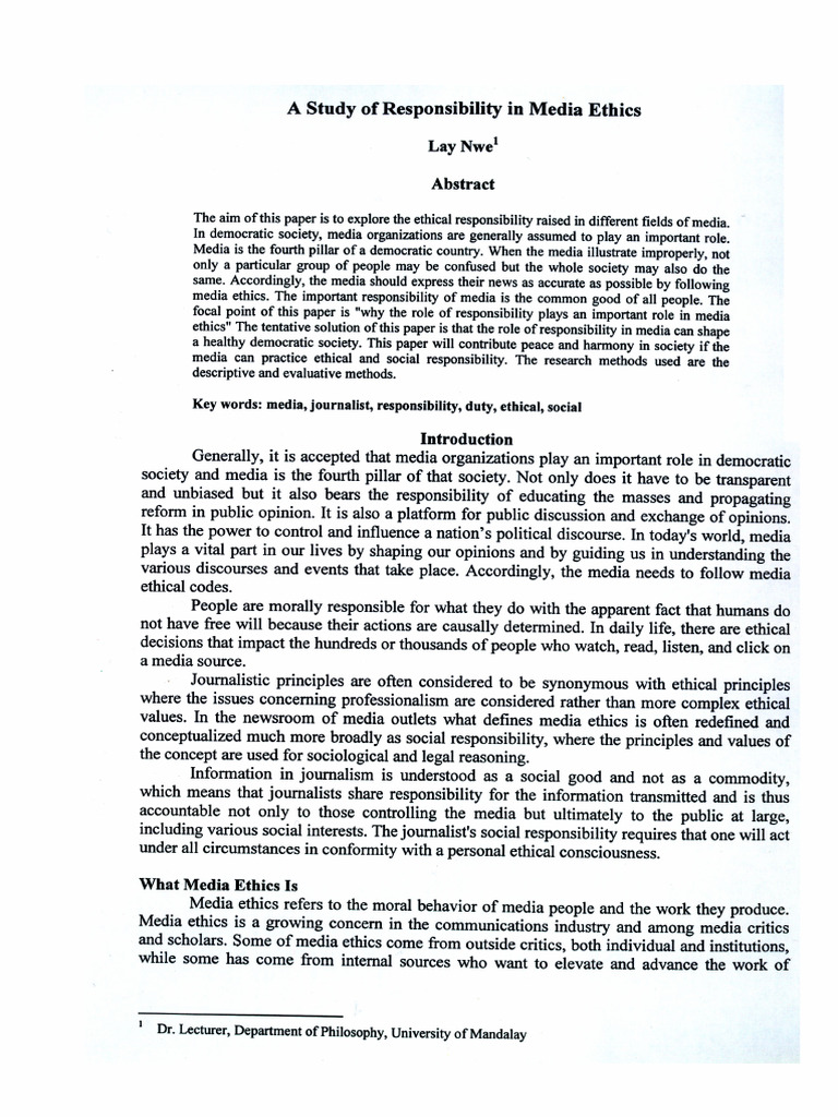 A Study of Responsibility in Media Ethics | PDF