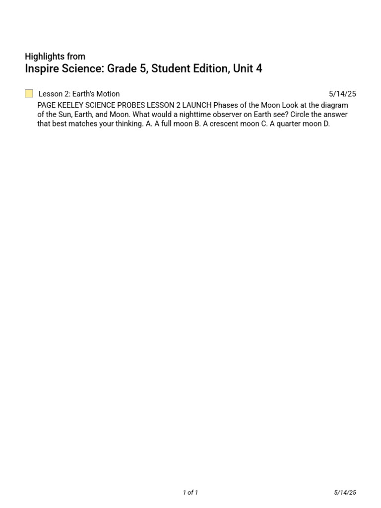 Inspire Science_ Grade 5, Student Edition, Unit 4-Highlights | PDF