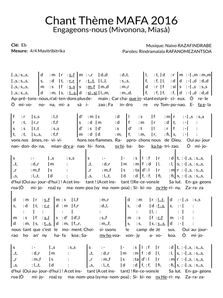 Chant Thème MAFA 2016 : Engageons-nous | PDF