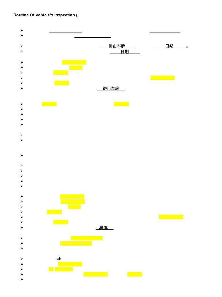 Vehicle Inspection Routine Checklist | PDF | Car | Car Body Styles