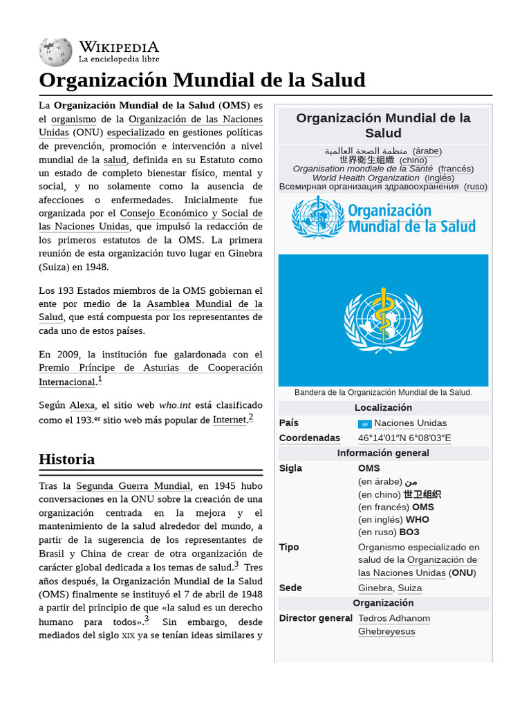 Organización Mundial de la Salud (OMS) | PDF | Organización Mundial de ...