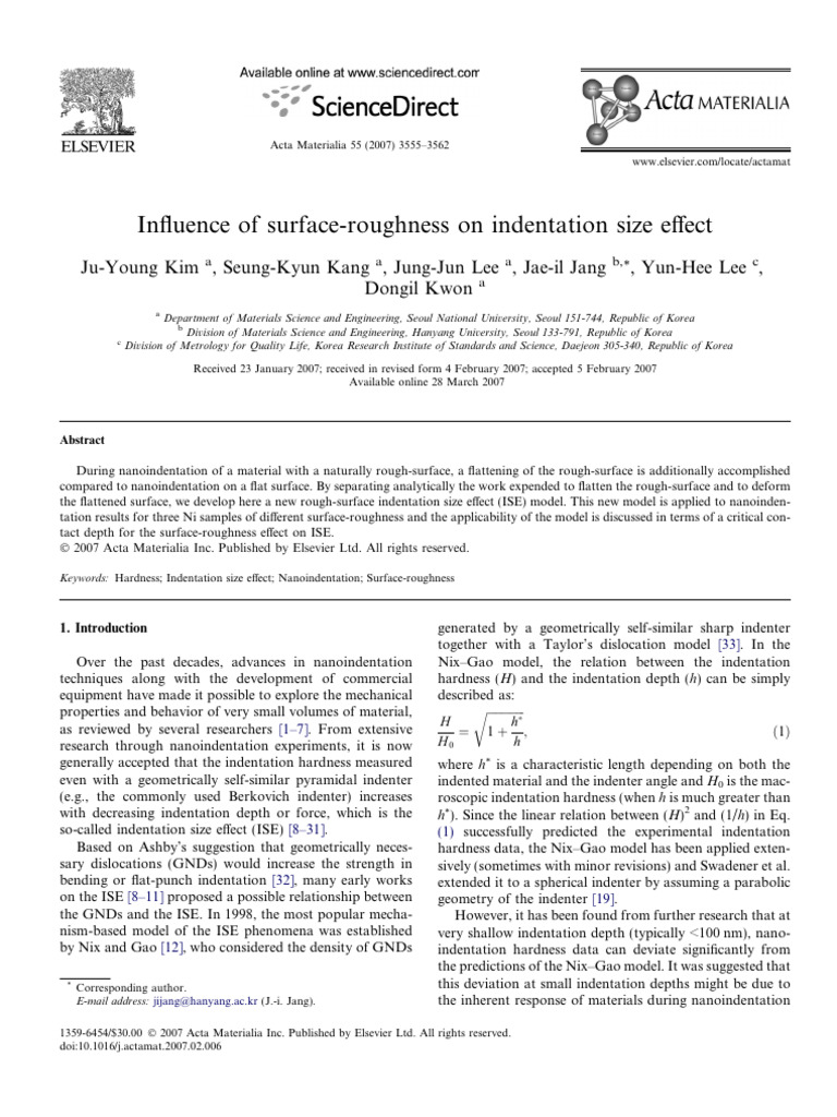 Surface Roughness Impact on Indentation Size Effect | PDF | Hardness ...