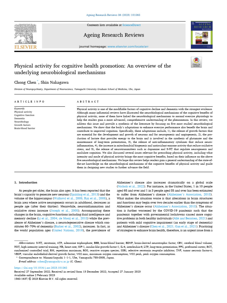2023 - Physical Activity for Cognitive Health Promotion. an Overview of ...