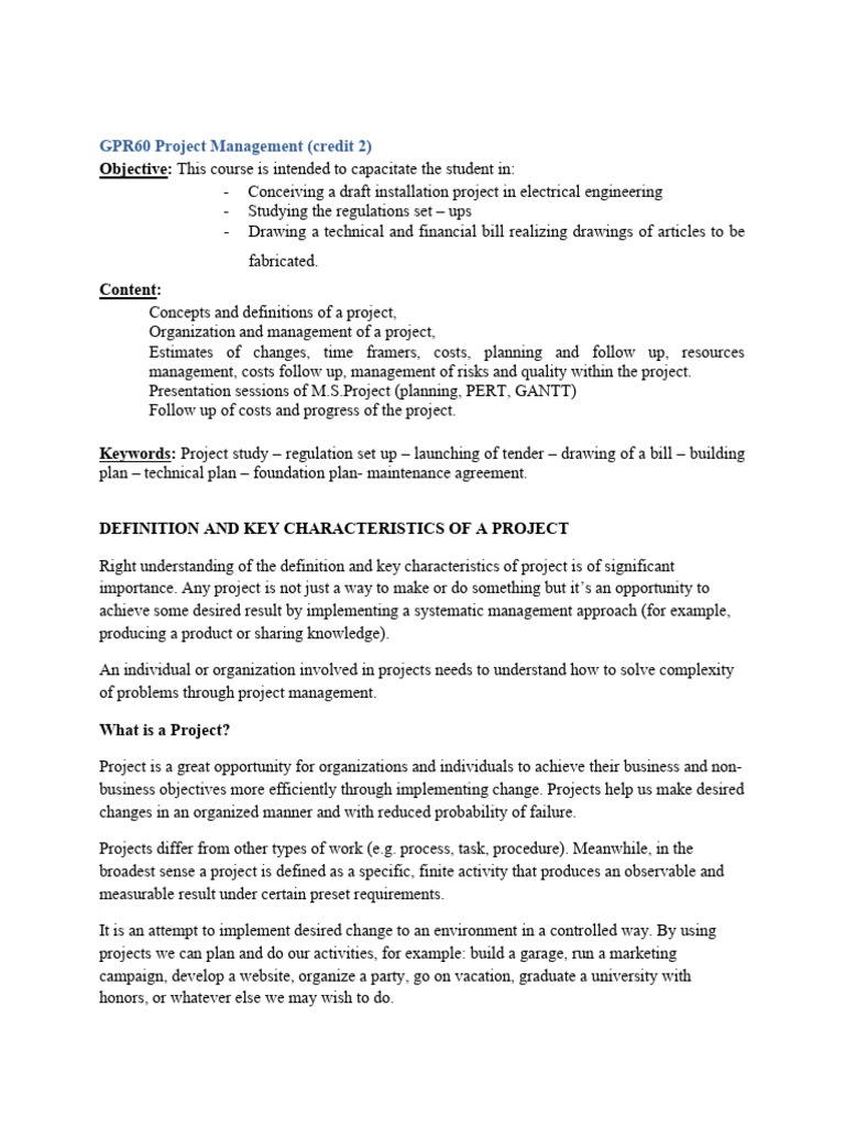 GPR60 Project Management Course Overview | PDF | Project Management | Goal