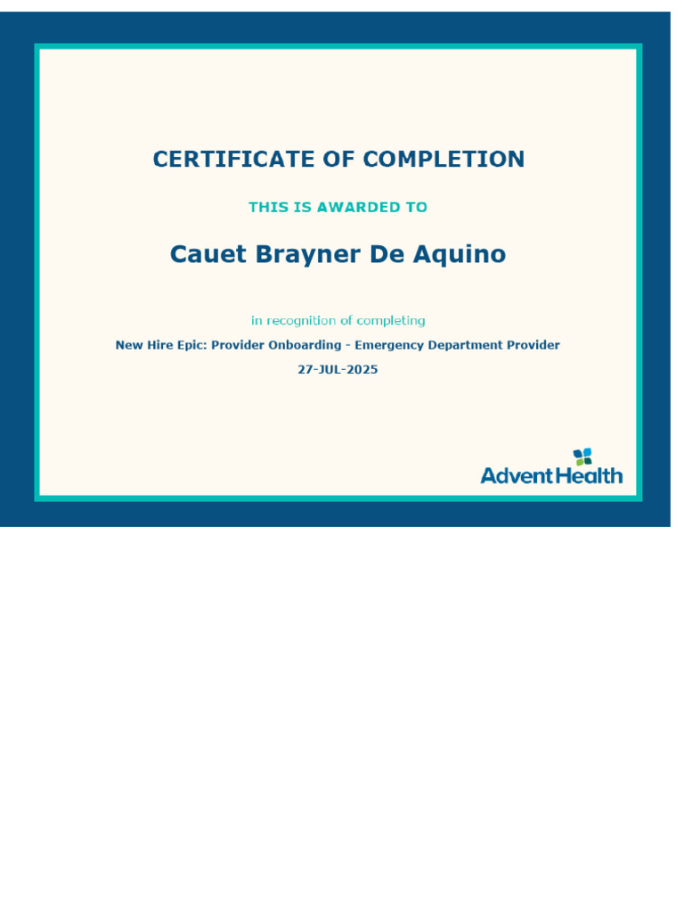 ALN Epic Training Completion Certificate Cauet | PDF