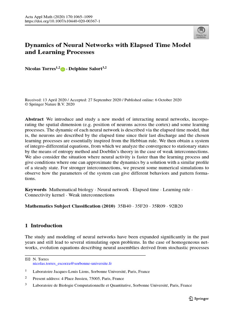 Neural Network Dynamics with Learning | PDF | Mathematics | Applied ...
