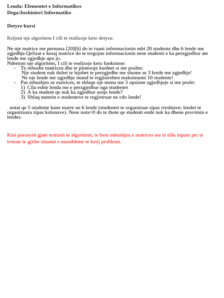 Detyre Kursi - Elementet e Informatikes2025-2026 | PDF