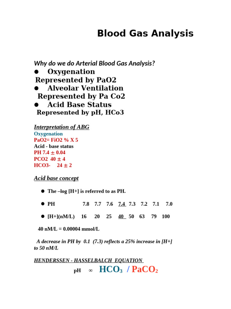 Blood Gas Analysis: Interpretation Guide | PDF | Physiology | Intensive ...