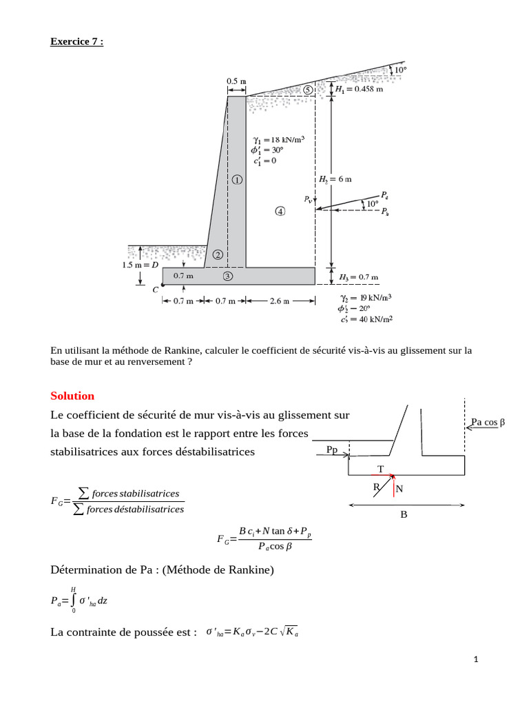 Coefficient de sécurité mur Rankine PDF — free download