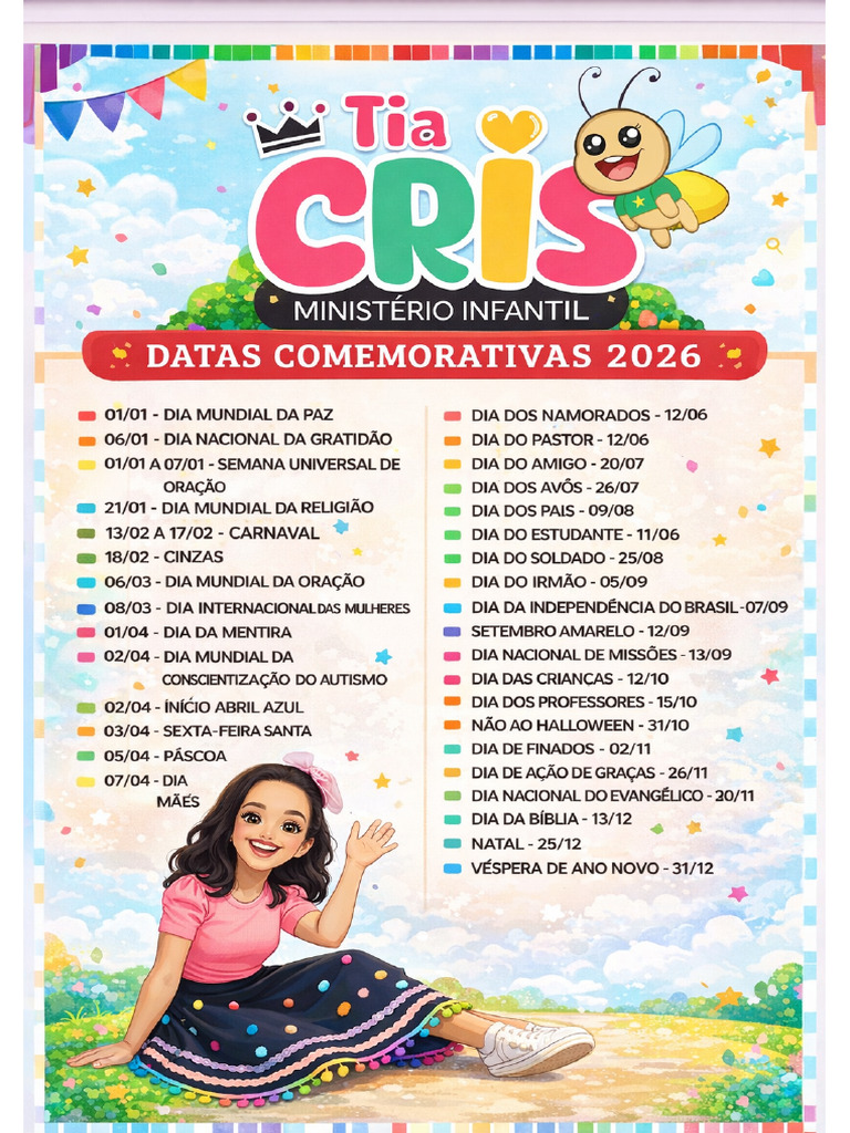 Datas Comemorativas Ministerio Infantil 2026 Tia Cris-1 | PDF
