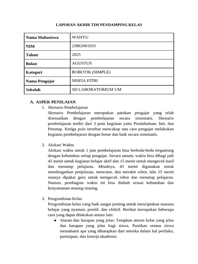 Laporan Pembelajaran Robotik SD Lab UM | PDF